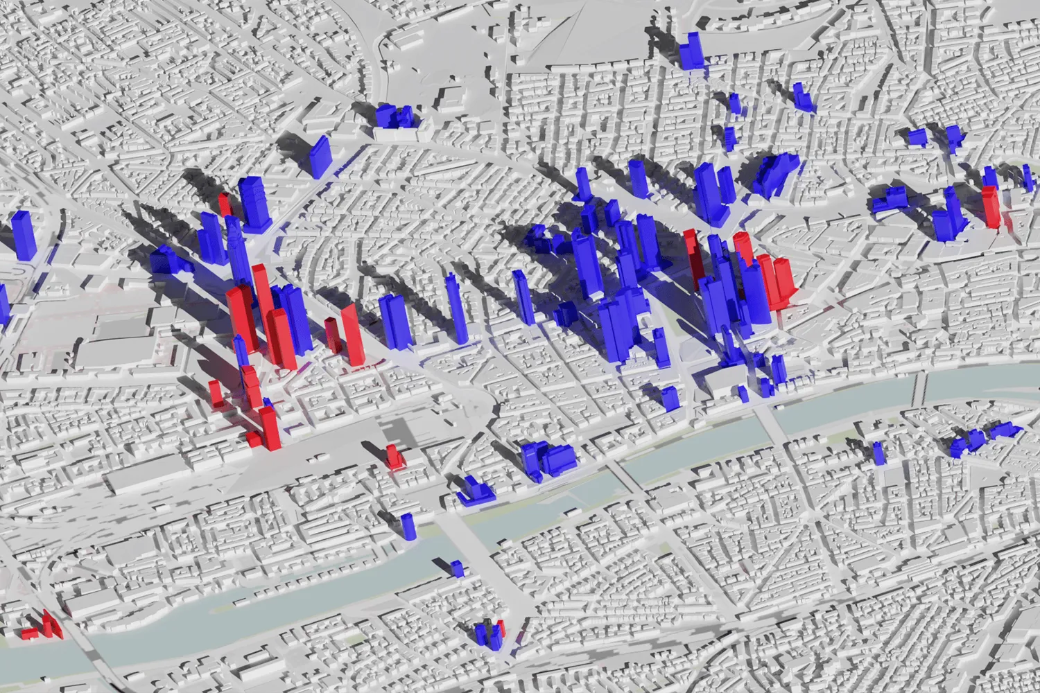 Gerenderte 3D-Karte der Frankfurter Skyline