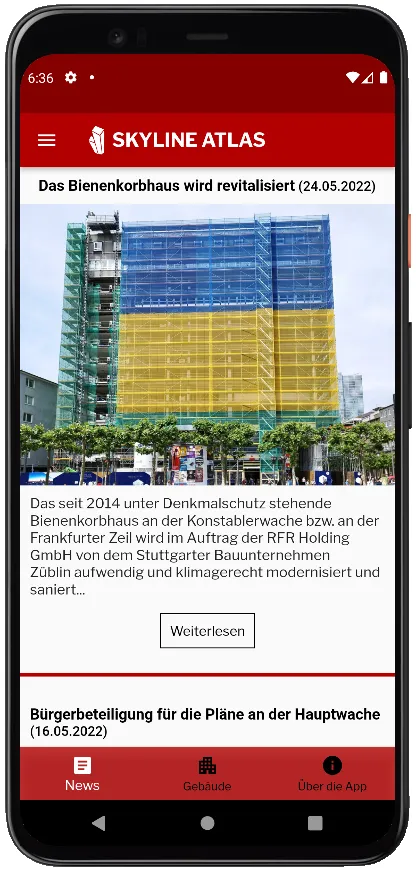 Skyline Atlas App auf einem Android-Smartphone