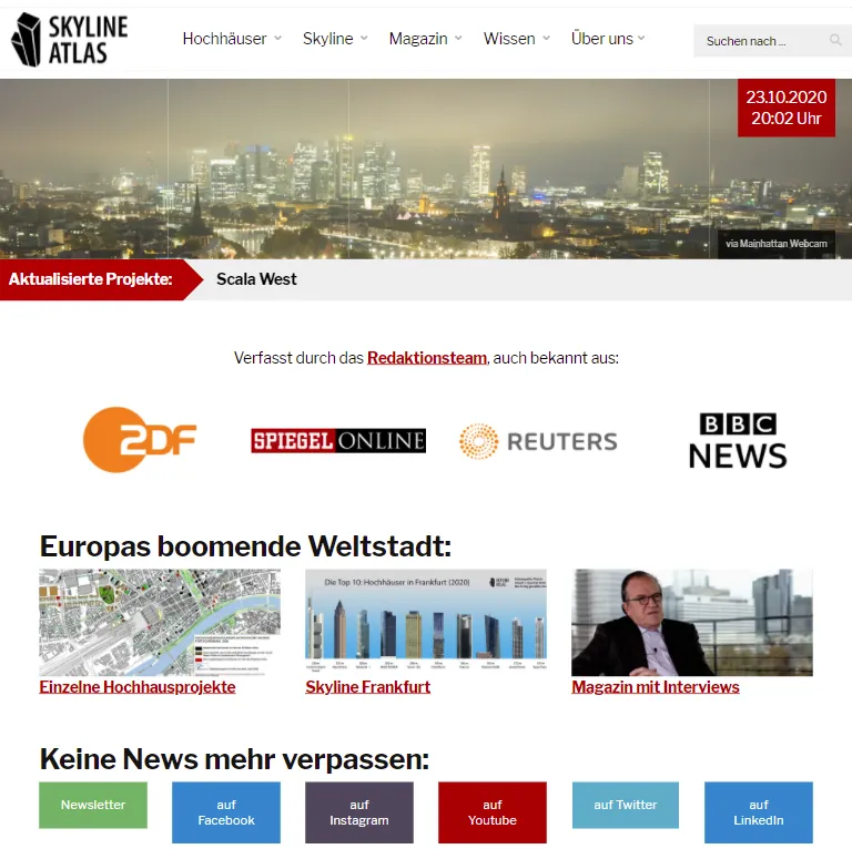 Startseite des Informationsportals Skyline Atlas